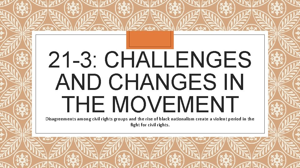 21 -3: CHALLENGES AND CHANGES IN THE MOVEMENT Disagreements among civil rights groups and