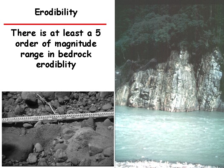 Erodibility There is at least a 5 order of magnitude range in bedrock erodiblity