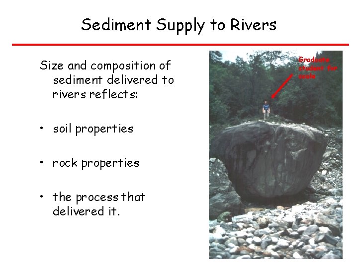 Sediment Supply to Rivers Size and composition of sediment delivered to rivers reflects: •