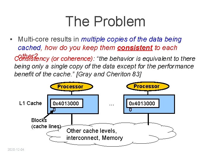 The Problem • Multi-core results in multiple copies of the data being cached, how