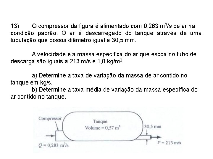 13) O compressor da figura é alimentado com 0, 283 m 3/s de ar