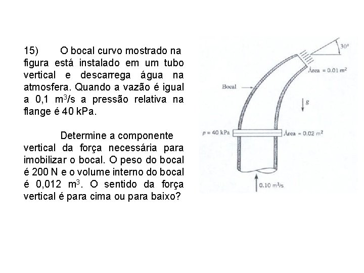 15) O bocal curvo mostrado na figura está instalado em um tubo vertical e