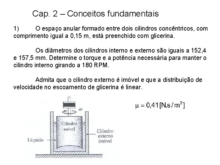 Cap. 2 – Conceitos fundamentais 1) O espaço anular formado entre dois cilindros concêntricos,