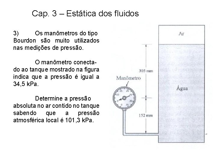 Cap. 3 – Estática dos fluidos 3) Os manômetros do tipo Bourdon são muito