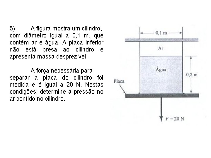 5) A figura mostra um cilindro, com diâmetro igual a 0, 1 m, que