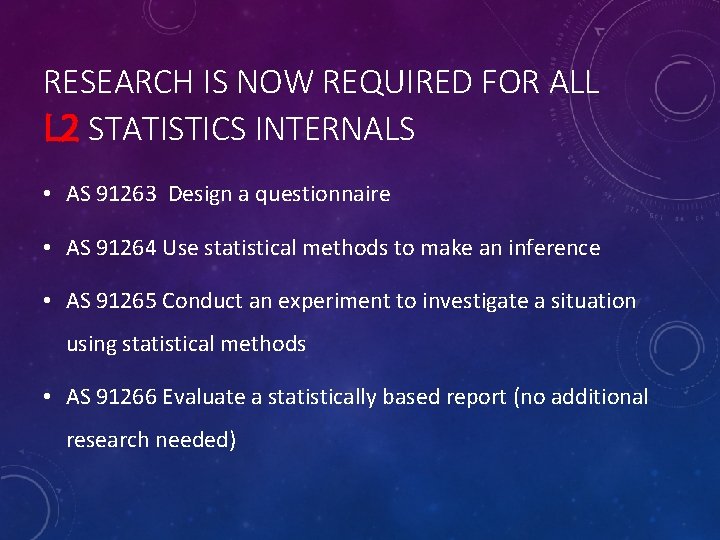 RESEARCH IS NOW REQUIRED FOR ALL L 2 STATISTICS INTERNALS • AS 91263 Design RESEARCH IS NOW REQUIRED FOR ALL L 2 STATISTICS INTERNALS • AS 91263 Design