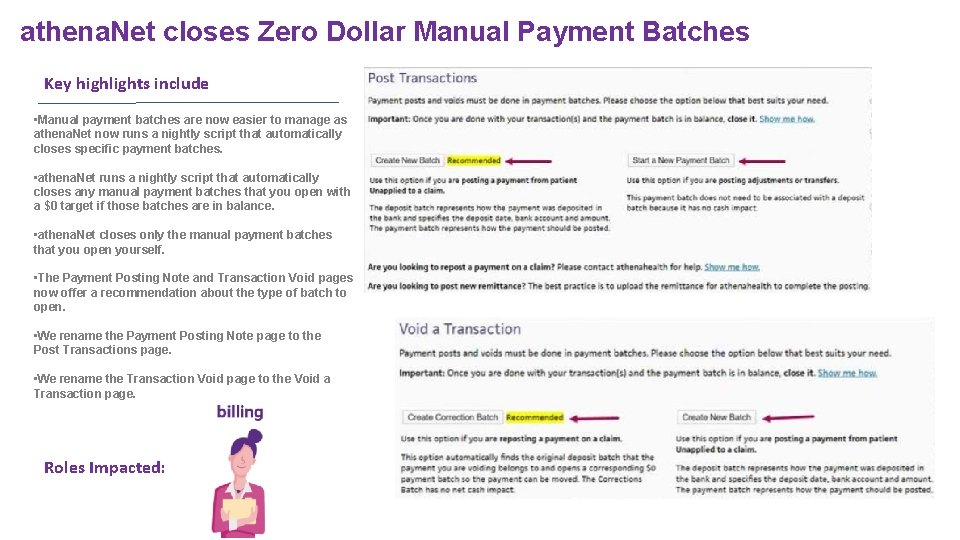 athena. Net closes Zero Dollar Manual Payment Batches Key highlights include • Manual payment