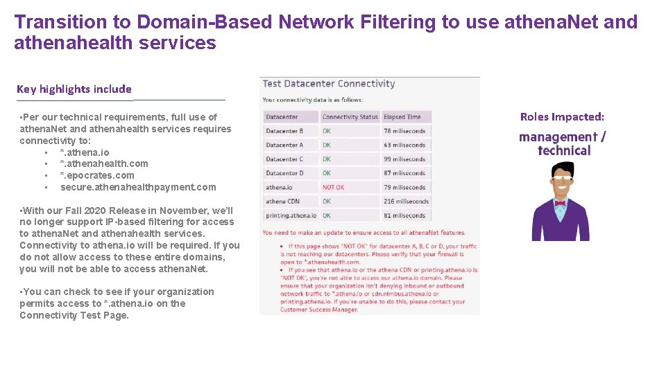 Transition to Domain-Based Network Filtering to use athena. Net and athenahealth services Key highlights