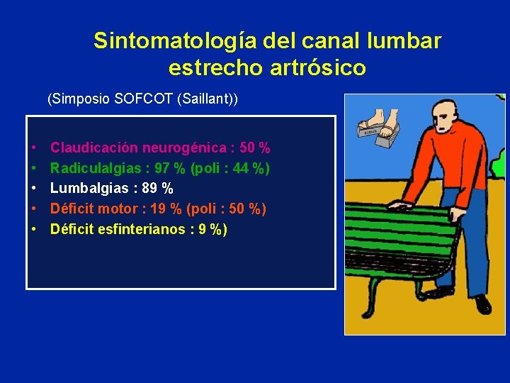 Sintomatología del canal lumbar estrecho artrósico (Simposio SOFCOT (Saillant)) • • • Claudicación neurogénica