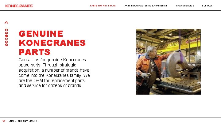 PARTS FOR ANY CRANE GENUINE KONECRANES PARTS Contact us for genuine Konecranes spare parts.