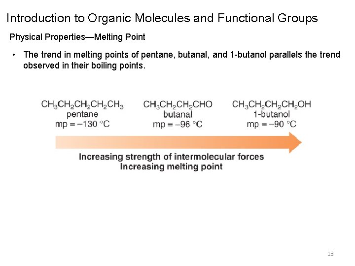 Introduction to Organic Molecules and Functional Groups Physical Properties—Melting Point • The trend in