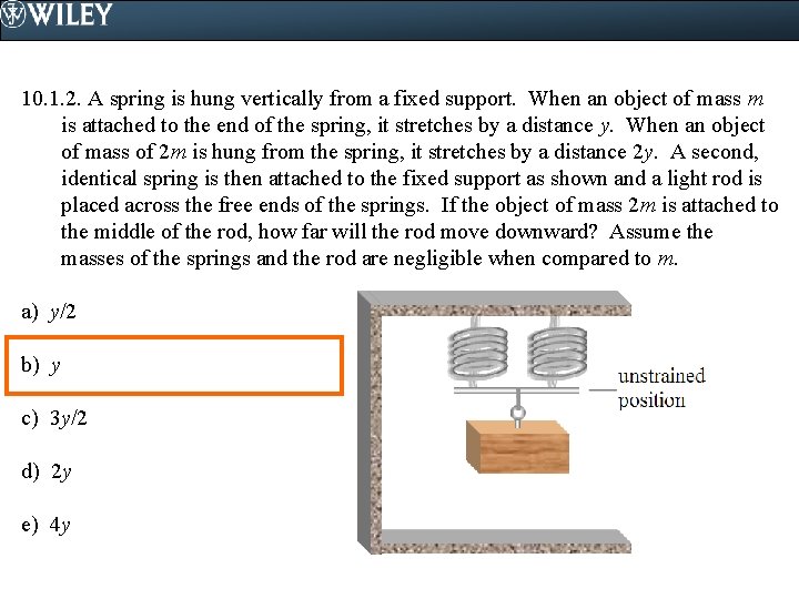 10. 1. 2. A spring is hung vertically from a fixed support. When an