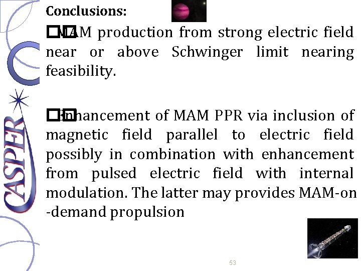 Conclusions: �� MAM production from strong electric field near or above Schwinger limit nearing