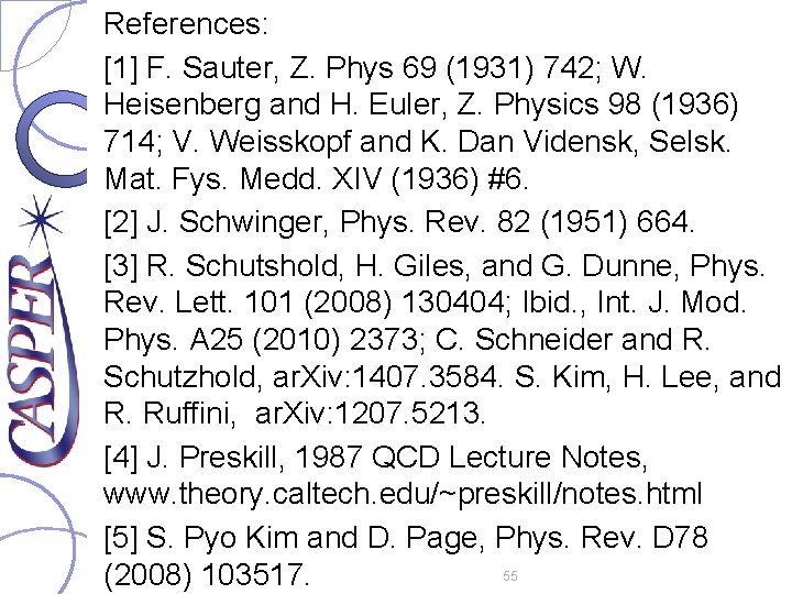 References: [1] F. Sauter, Z. Phys 69 (1931) 742; W. Heisenberg and H. Euler,