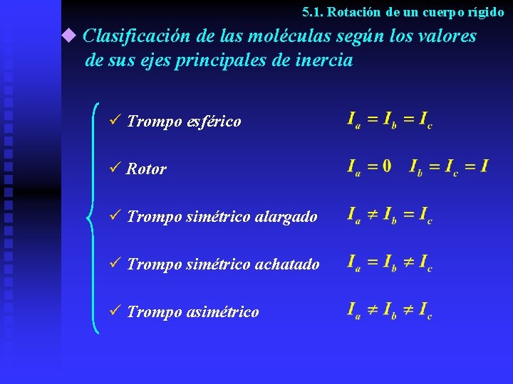 5. 1. Rotación de un cuerpo rígido u Clasificación de las moléculas según los