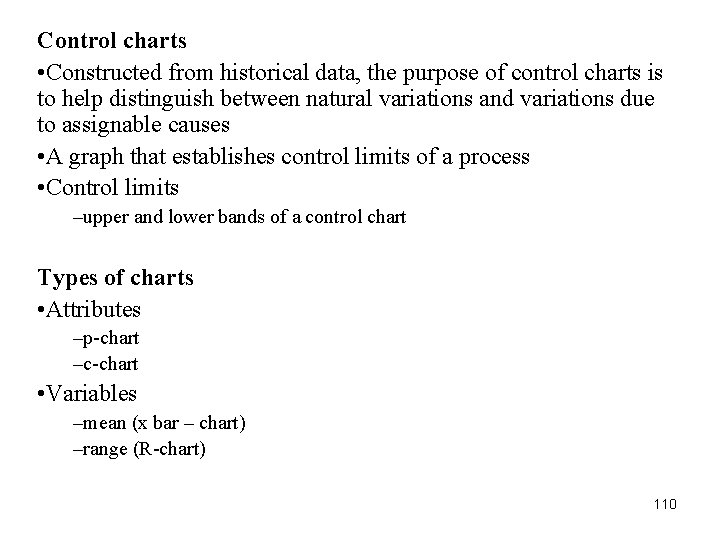 Control charts • Constructed from historical data, the purpose of control charts is to Control charts • Constructed from historical data, the purpose of control charts is to