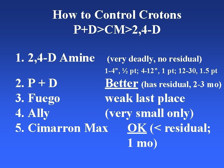 How to Control Crotons P+D>CM>2, 4 -D 1. 2, 4 -D Amine (very deadly,