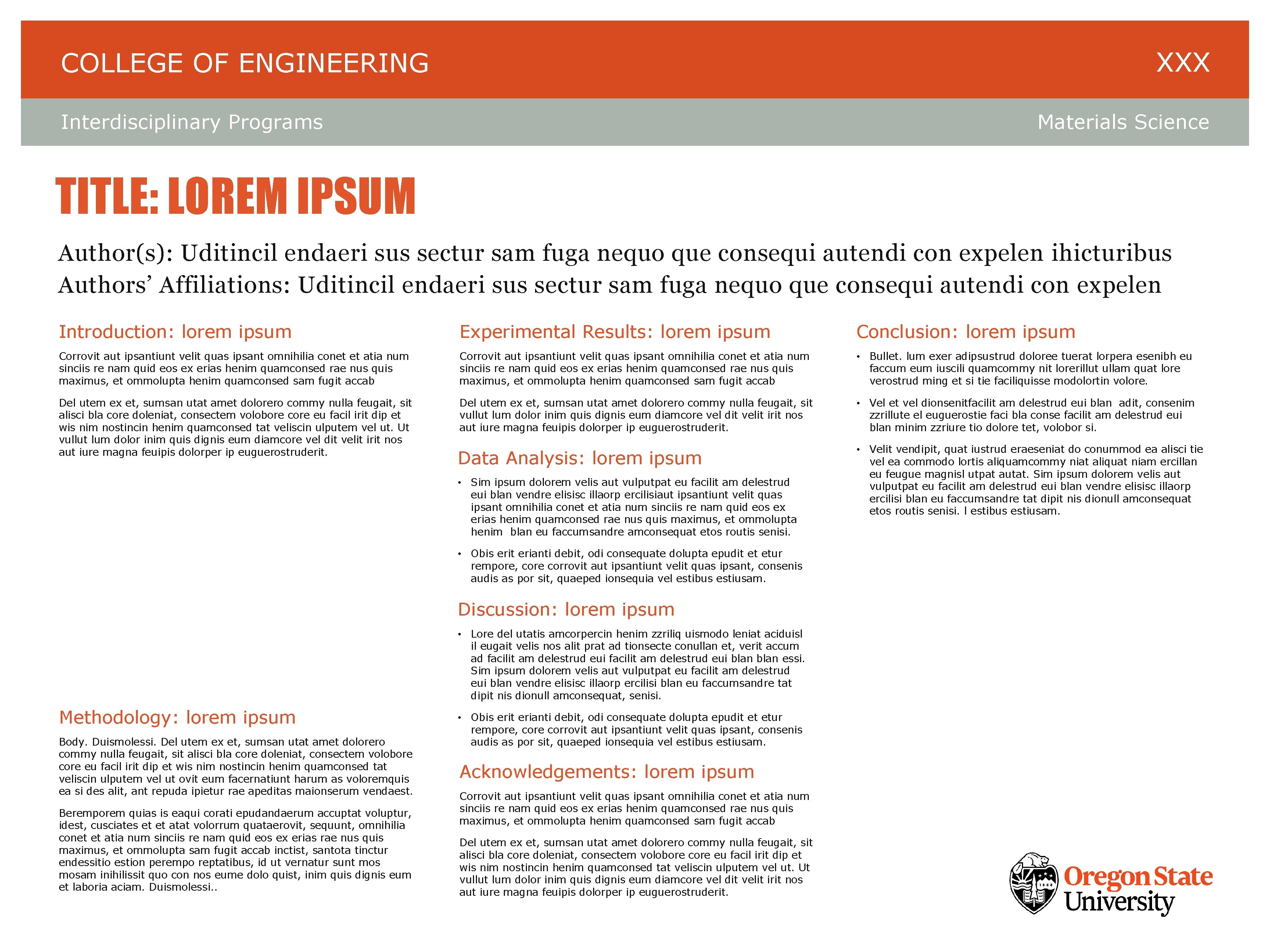 XXX COLLEGE OF ENGINEERING Interdisciplinary Programs Materials Science TITLE: LOREM IPSUM Author(s): Uditincil endaeri