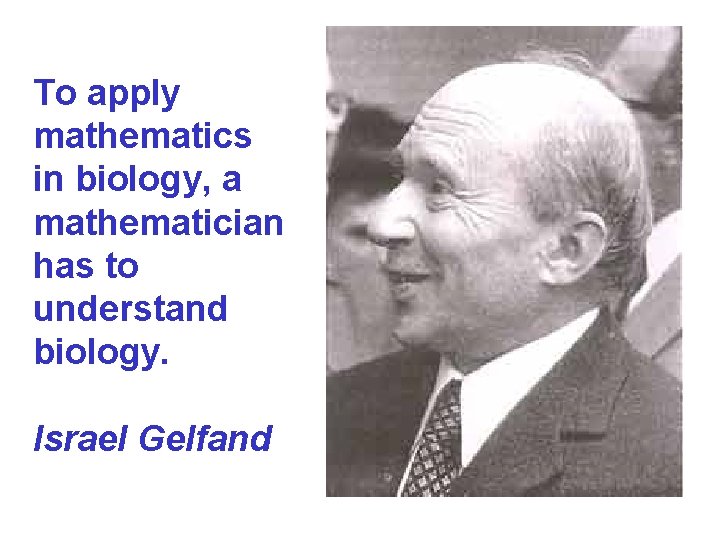 To apply mathematics in biology, a mathematician has to understand biology. Israel Gelfand 