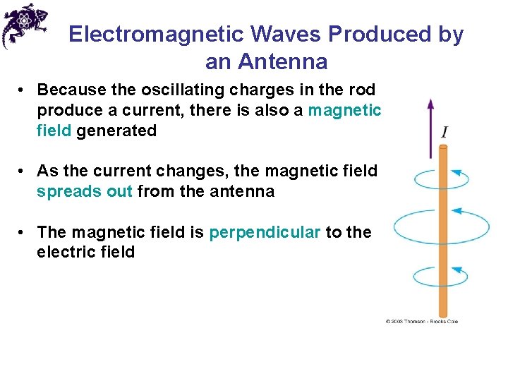 Electromagnetic Waves Produced by an Antenna • Because the oscillating charges in the rod