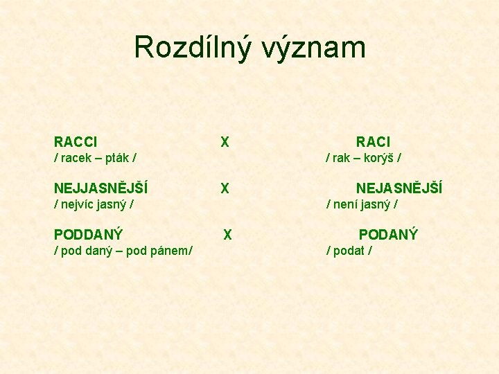 Rozdílný význam RACCI X / racek – pták / NEJJASNĚJŠÍ / rak – korýš