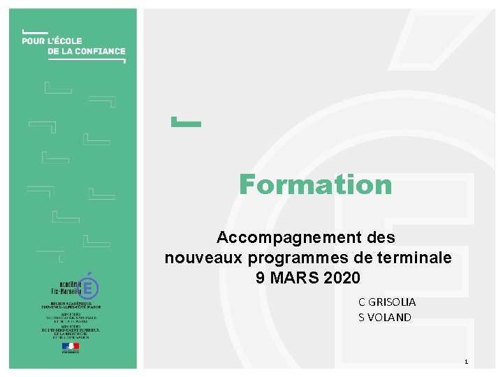 Formation Accompagnement des nouveaux programmes de terminale 9 MARS 2020 C GRISOLIA S VOLAND