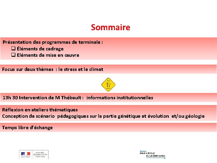 Sommaire Présentation des programmes de terminale : q Éléments de cadrage q Eléments de