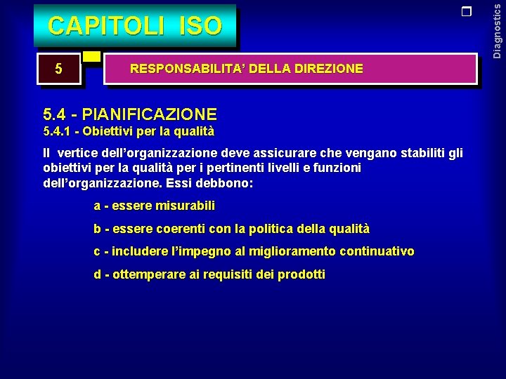 5 RESPONSABILITA’ DELLA DIREZIONE 5. 4 - PIANIFICAZIONE 5. 4. 1 - Obiettivi per