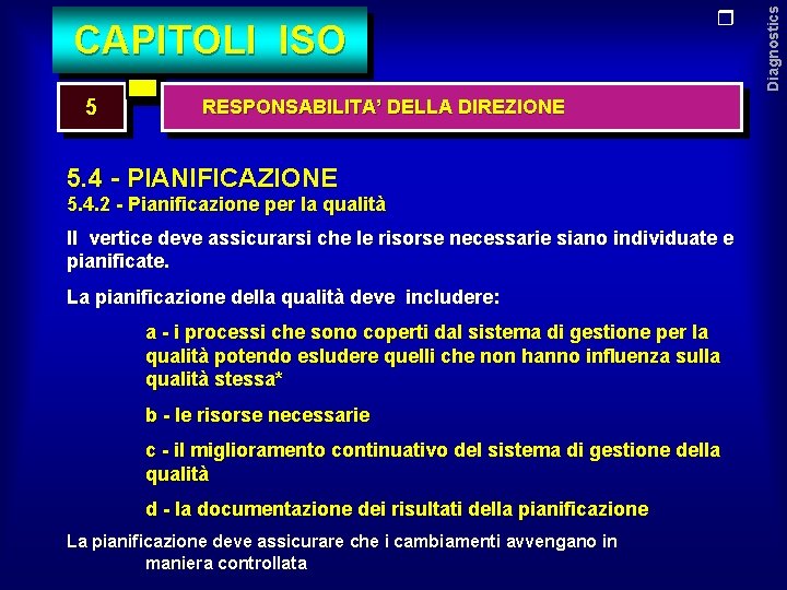 5 RESPONSABILITA’ DELLA DIREZIONE 5. 4 - PIANIFICAZIONE 5. 4. 2 - Pianificazione per