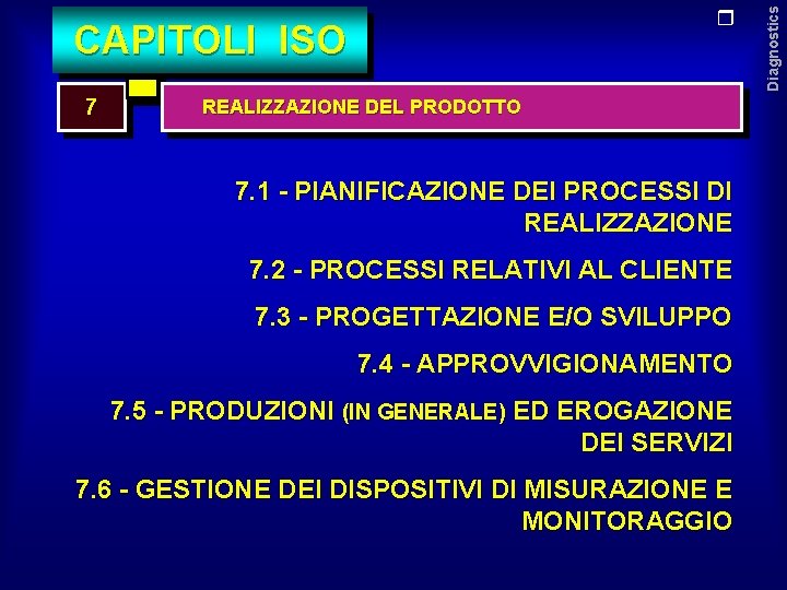 CAPITOLI ISO 7 REALIZZAZIONE DEL PRODOTTO 7. 1 - PIANIFICAZIONE DEI PROCESSI DI REALIZZAZIONE