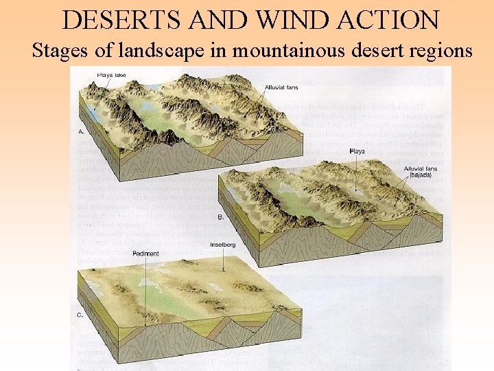 DESERTS AND WIND ACTION Stages of landscape in mountainous desert regions 