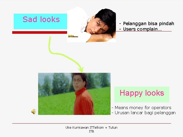 Sad looks - Pelanggan bisa pindah - Users complain… Happy looks - Means money