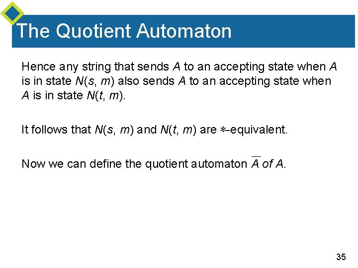 The Quotient Automaton Hence any string that sends A to an accepting state when