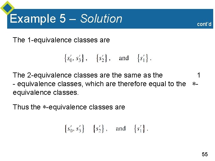 Example 5 – Solution cont’d The 1 -equivalence classes are The 2 -equivalence classes