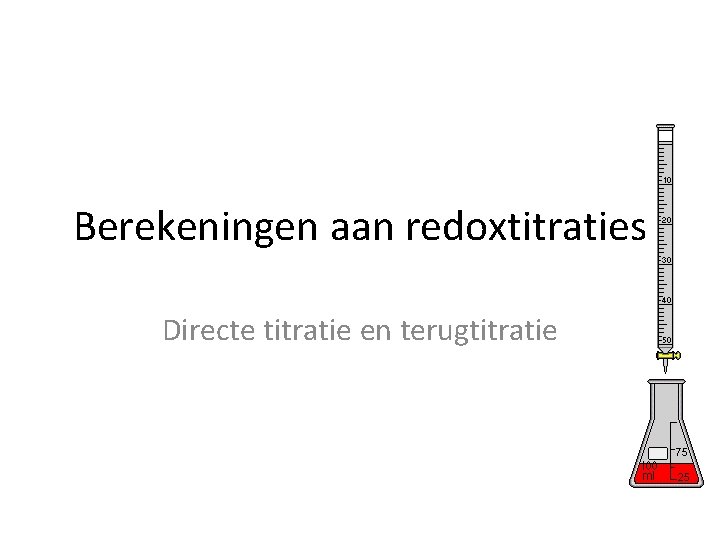 Berekeningen aan redoxtitraties Directe titratie en terugtitratie 