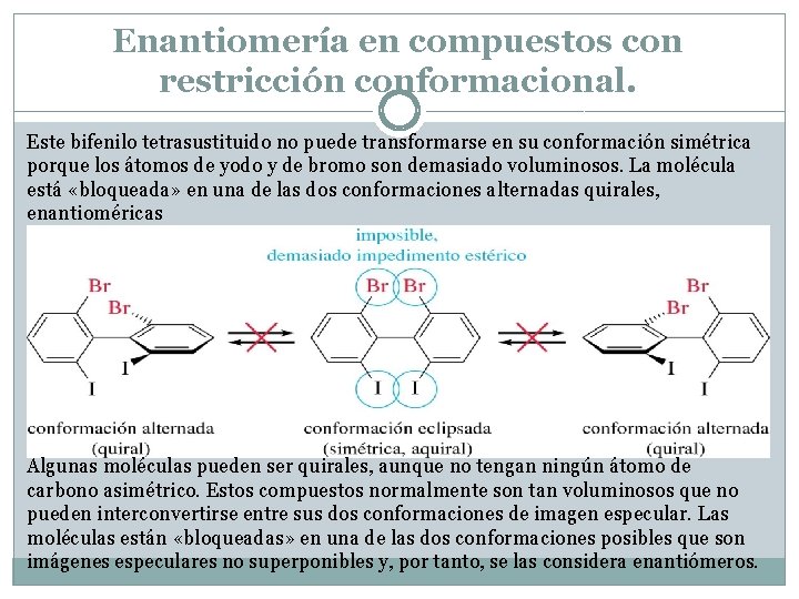 Enantiomería en compuestos con restricción conformacional. Este bifenilo tetrasustituido no puede transformarse en su Enantiomería en compuestos con restricción conformacional. Este bifenilo tetrasustituido no puede transformarse en su