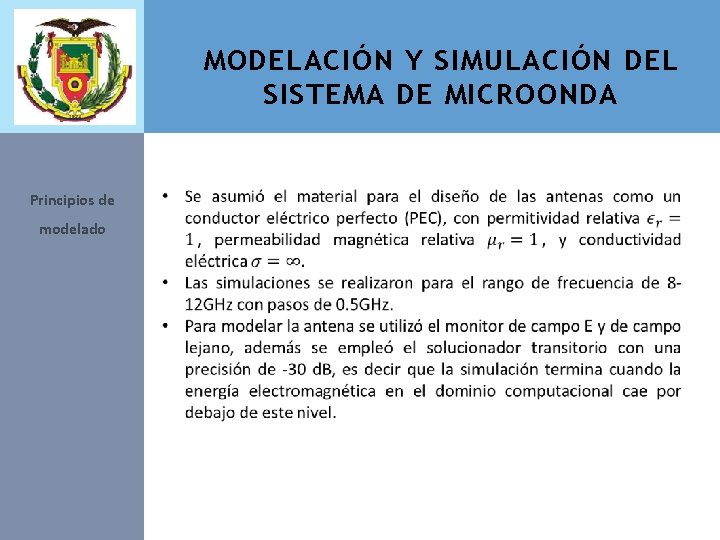 MODELACIÓN Y SIMULACIÓN DEL SISTEMA DE MICROONDA Principios de modelado 