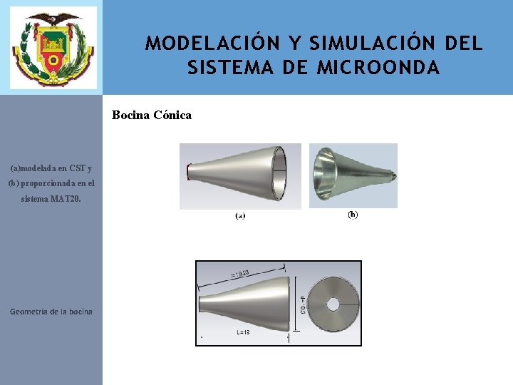 MODELACIÓN Y SIMULACIÓN DEL SISTEMA DE MICROONDA Bocina Cónica (a)modelada en CST y (b)