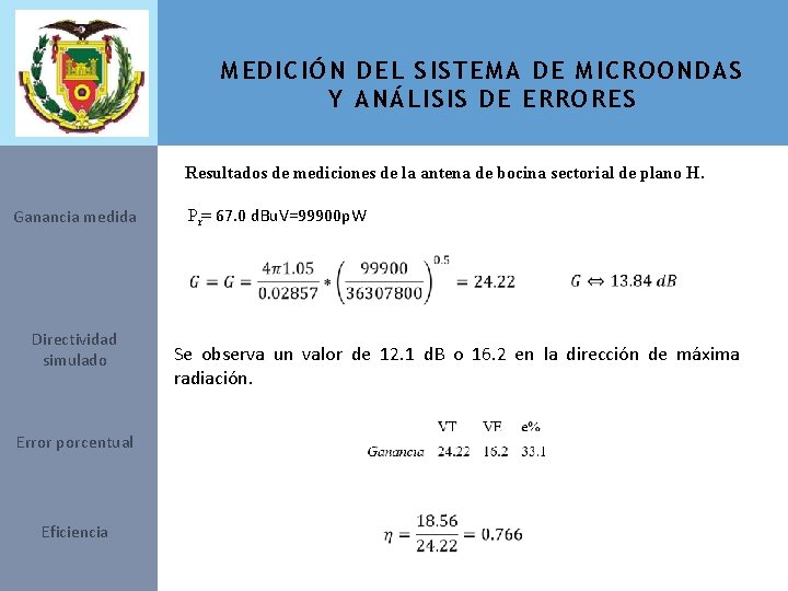 MEDICIÓN DEL SISTEMA DE MICROONDAS Y ANÁLISIS DE ERRORES Resultados de mediciones de la