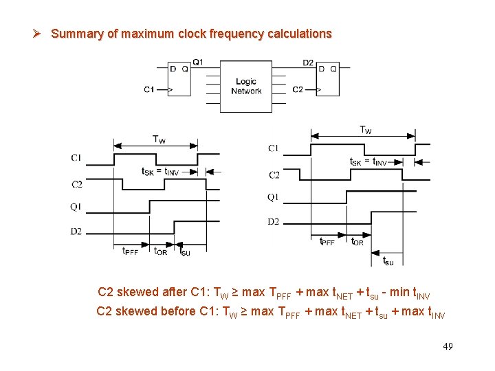 Ø Summary of maximum clock frequency calculations C 2 skewed after C 1: TW