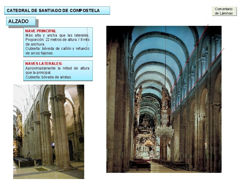 CATEDRAL DE SANTIAGO DE COMPOSTELA ALZADO NAVE PRINCIPAL Más alta y ancha que las CATEDRAL DE SANTIAGO DE COMPOSTELA ALZADO NAVE PRINCIPAL Más alta y ancha que las