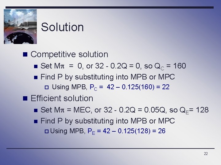 Solution n Competitive solution n n Set M = 0, or 32 - 0.