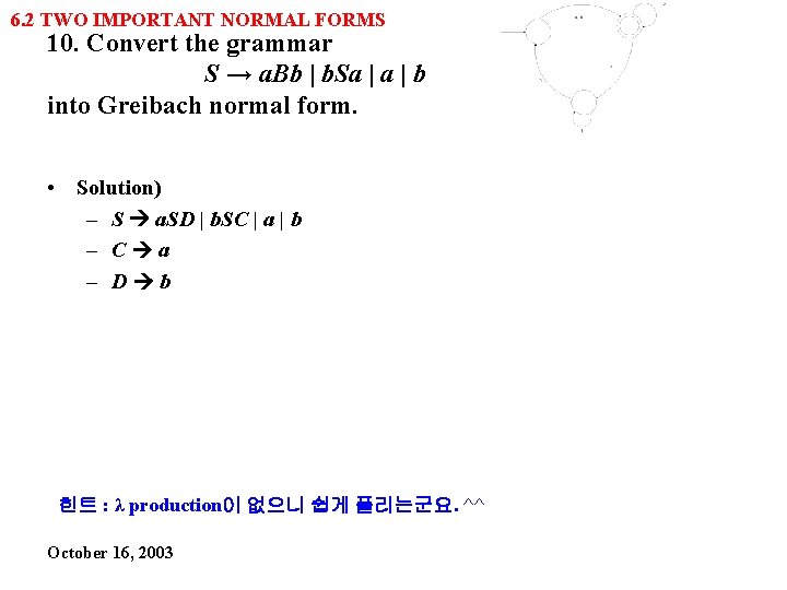 6. 2 TWO IMPORTANT NORMAL FORMS 10. Convert the grammar S → a. Bb