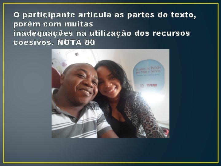 O participante articula as partes do texto, porém com muitas inadequações na utilização dos