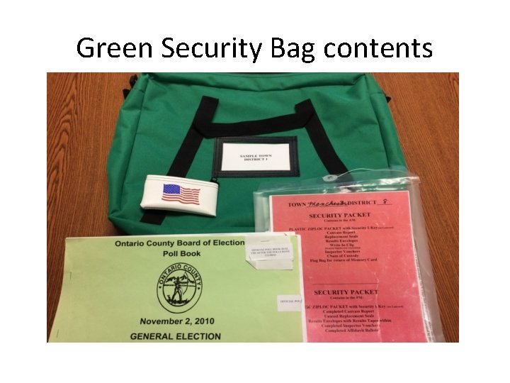 Green Security Bag contents 