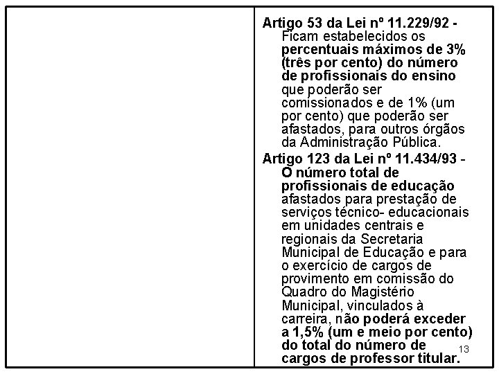 Artigo 53 da Lei nº 11. 229/92 - Ficam estabelecidos os percentuais máximos de