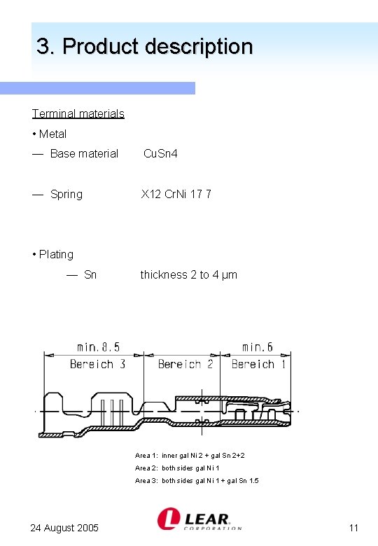 3. Product description Terminal materials • Metal — Base material Cu. Sn 4 —