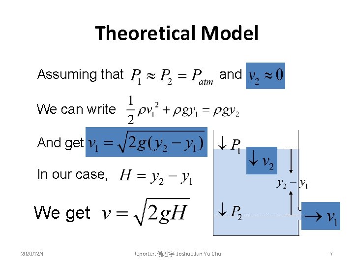 Theoretical Model Assuming that and We can write And get In our case, We