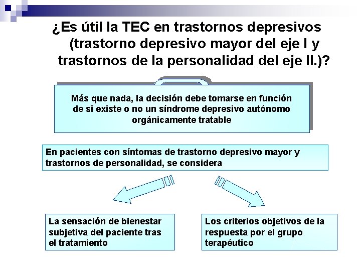 ¿Es útil la TEC en trastornos depresivos (trastorno depresivo mayor del eje I y