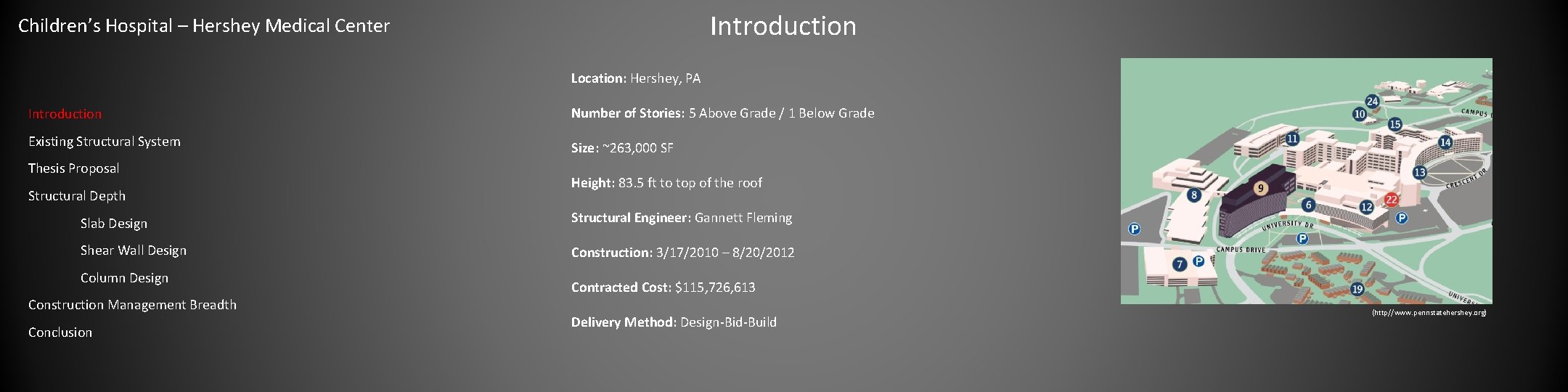 Introduction Children’s Hospital – Hershey Medical Center Location: Hershey, PA Introduction Number of Stories: